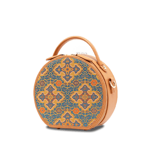 Song Brocade Brown Handheld Round Bag Four Harmonies and Ruyi Pattern - SinoCultural -- P12065502