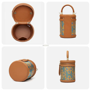Song Brocade Vintage Bucket Bag Crossbody Bag Four Harmonies and Ruyi Pattern - SinoCultural -- P110179
