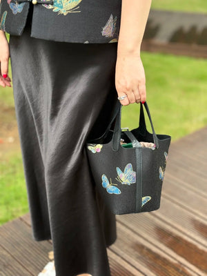 Spring Butterflies Song Brocade Basket Bag | Mulberry Silk Chinese Handbag-brocademodern