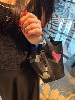 Spring Butterflies Song Brocade Basket Bag | Mulberry Silk Chinese Handbag-brocademodern