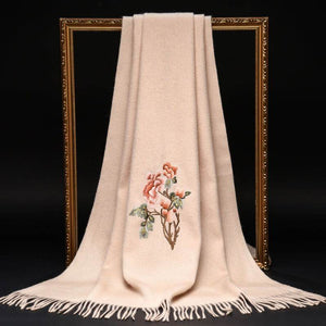 Handcrafted Su Embroidery Cashmere Scarf Warm Winter 200x70cm - SinoCultural -- HYFSJ022-2