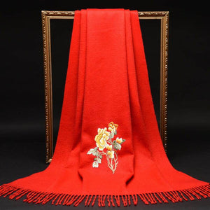 Handcrafted Su Embroidery Cashmere Scarf Warm Winter 200x70cm - SinoCultural -- HYFSJ022-2