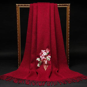 Handcrafted Su Embroidery Cashmere Scarf Warm Winter 200x70cm - SinoCultural -- HYFSJ022-2
