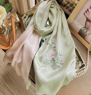 Handcrafted Suzhou Embroidery 100% Mulberry Silk Scarf 155x35cm - SinoCultural -- HYFSJ023A01