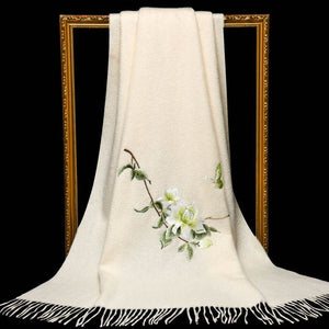 Handcrafted Su Embroidery Cashmere Scarf Luxury 200x70cm - SinoCultural -- HYFSJ020