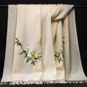 Handcrafted Su Embroidery Cashmere Scarf Luxury 200x70cm - SinoCultural -- HYFSJ020
