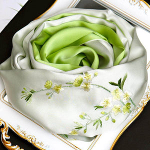 Handcrafted Embroidery Silk Scarf Luxurious 16 Momme Design 155x35cm - SinoCultural -- HYFSJ001-2
