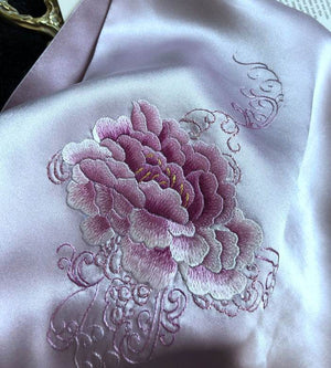 Handmade Su Embroidery 16 Momme Silk Scarf Peony 155x35cm - SinoCultural -- HYFSJ032A01