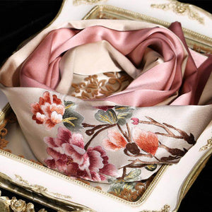 Handcrafted Suzhou Embroidery 100% Mulberry Silk Scarf 155x35 cm - SinoCultural -- HYFSJ006-1