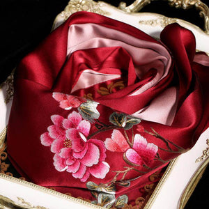 Handcrafted Suzhou Embroidery 100% Mulberry Silk Scarf 155x35 cm - SinoCultural -- HYFSJ006-1