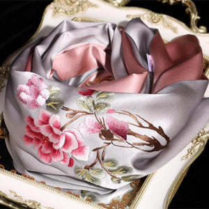 Handcrafted Suzhou Embroidery 100% Mulberry Silk Scarf 155x35 cm - SinoCultural -- HYFSJ006-1