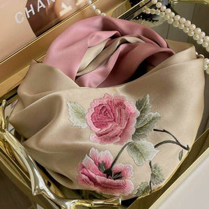 Handmade Su Embroidery 16 Momme Silk Scarf Peony 155x35cm - SinoCultural -- HYFSJ027A02
