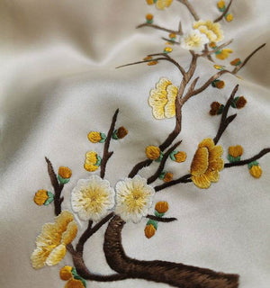 Handmade Su Embroidery 16 Momme Silk Scarf 155x35cm - SinoCultural -- HYFSJ034A01