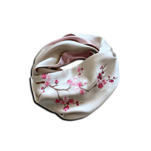Handmade Su Embroidery 16 Momme Silk Scarf 155x35cm - SinoCultural -- HYFSJ034A01