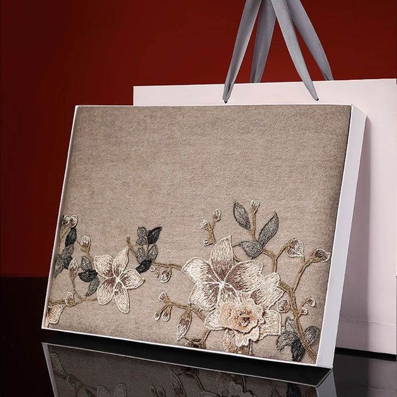 Handcrafted Su Embroidery Cashmere Scarf Premium Quality 200x60cm - SinoCultural -- HYFSJ012-1