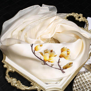 Suzhou Embroidery 100% Mulberry Silk Scarf for Autumn 190x65cm - SinoCultural -- HYFSJ007-1