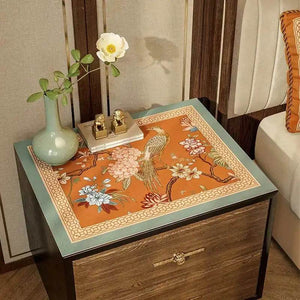 Chinoiserie Mountain Hydrangea Leather Bedside Table Cover - SinoCultural -- TM035A4040