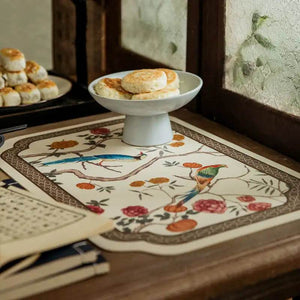 2-Piece Chinoiserie Luxury Retro Floral Bird Waterproof Table Mat - SinoCultural -- TM049A30