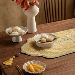 Chinoiserie Traditional Golden Autumn Table Runner - SinoCultural -- TR014Y160