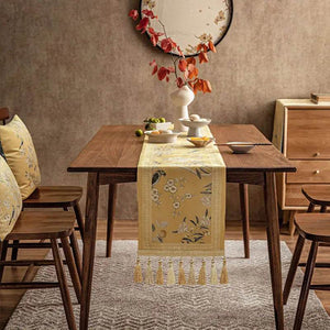 Chinoiserie Traditional Golden Autumn Table Runner - SinoCultural -- TR014Y160
