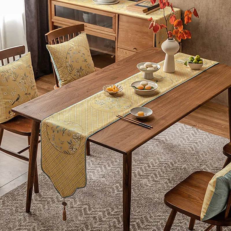 Chinoiserie Traditional Golden Autumn Table Runner - SinoCultural -- TR014Y160