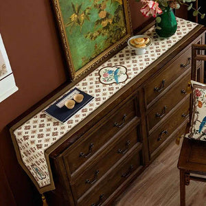 Chinoiserie Country Style Coffee Table Cover White Table Runner - SinoCultural -- TR022A160