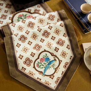 Chinoiserie Country Style Coffee Table Cover White Table Runner - SinoCultural -- TR022A160