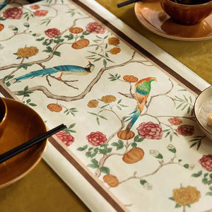 Chinoiserie Country Style Coffee Table Cover White Table Runner - SinoCultural -- TR022A160