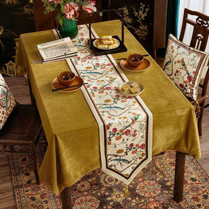 Chinoiserie Country Style Coffee Table Cover White Table Runner - SinoCultural -- TR022A160