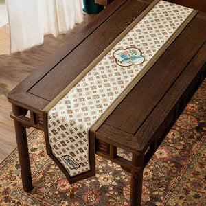 Chinoiserie Country Style Coffee Table Cover White Table Runner - SinoCultural -- TR022A160
