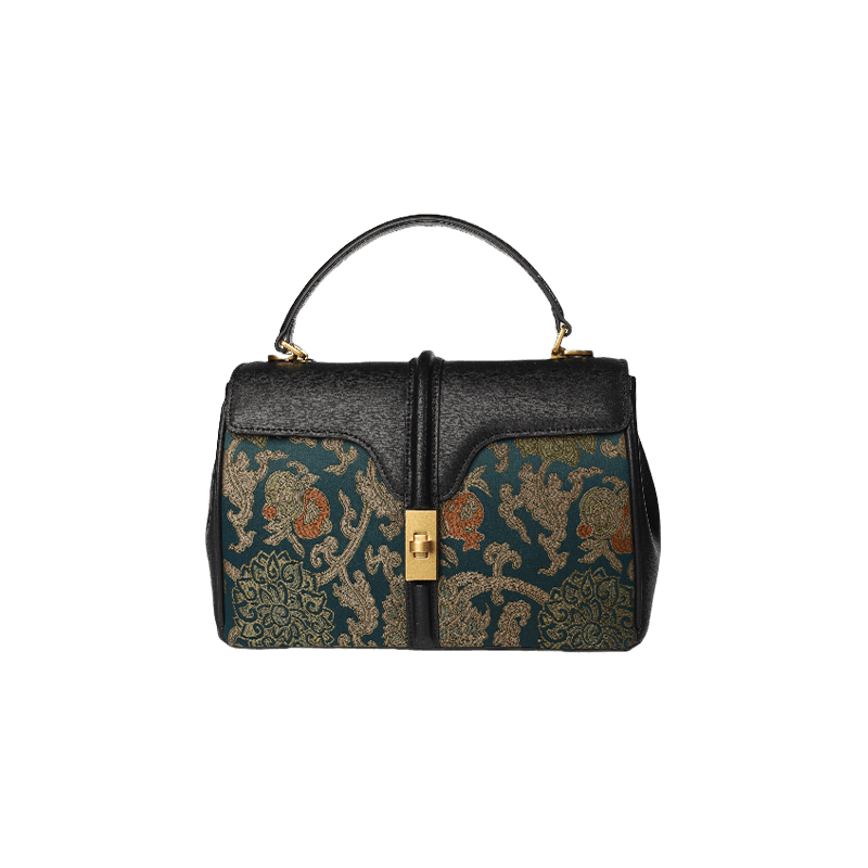 Sinocultural Handmade Song Brocade Chinoiserie Leather Bag Clutch Bag - SinoCultural -- W3085-2