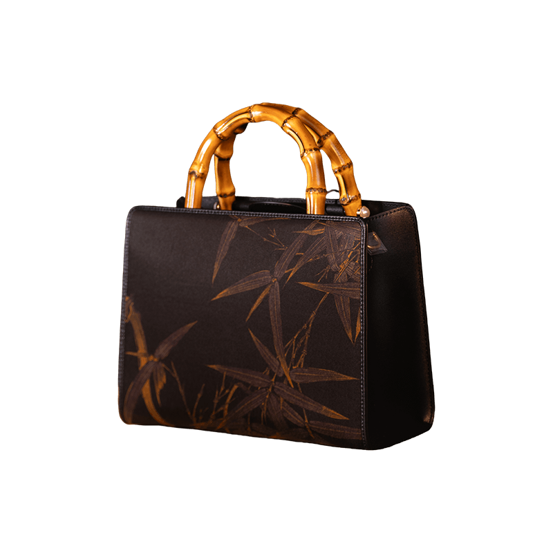 Xiangyunsha Silk Chinese Style Black Bamboo Handle Retro Handbag - SinoCultural -- W4189-2