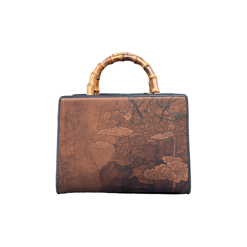 Xiangyunsha Silk Chinese Style Retro Bamboo Handle Tote Handbag - SinoCultural -- W4189-1