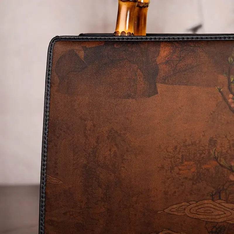 Xiangyunsha Silk Chinese Style Retro Bamboo Handle Tote Handbag - SinoCultural -- W4189-1