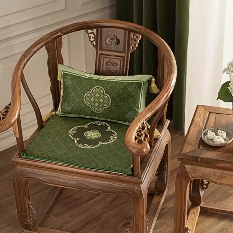 Chinoiserie Dark Green Vintage Short Plush Lumbar Pillow - SinoCultural -- WP001A01