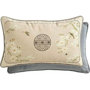 Chinoiserie Classical Windows Short Plush Lumbar Pillow - SinoCultural -- WP030B01