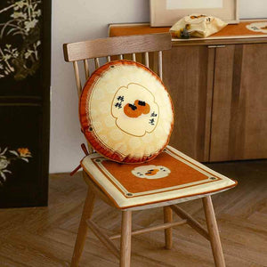Chinoiserie Auspicious Wishes Dining Chair Cushion Persimmons Blessings - SinoCultural -- WP047A38