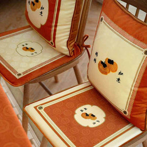 Chinoiserie Auspicious Wishes Dining Chair Cushion Persimmons Blessings - SinoCultural -- WP047A38