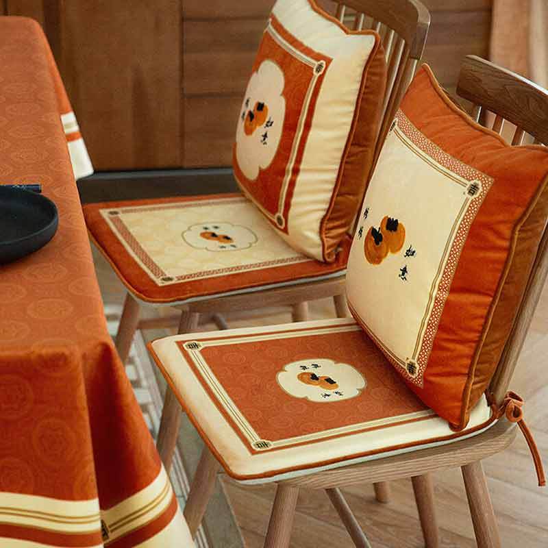 Chinoiserie Auspicious Wishes Dining Chair Cushion Persimmons Blessings - SinoCultural -- WP047A38