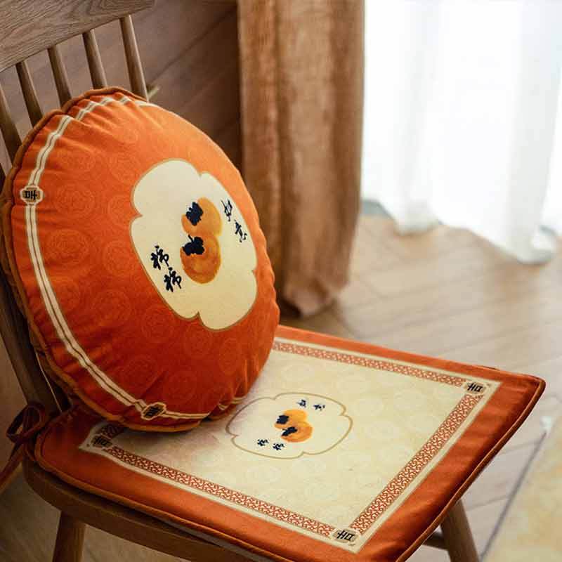Chinoiserie Auspicious Wishes Dining Chair Cushion Persimmons Blessings - SinoCultural -- WP047A38