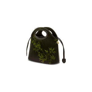 Xiangyunsha Silk Bamboo Black Drawstring Bucket Bag - SinoCultural -- YS120670-1
