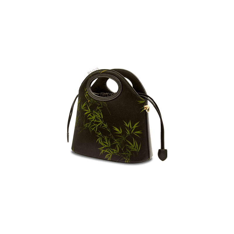 Xiangyunsha Silk Bamboo Black Drawstring Bucket Bag - SinoCultural -- YS120670-1