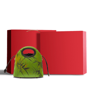 Xiangyunsha Silk Bamboo Green Drawstring Bucket Bag - SinoCultural -- YS120670-2