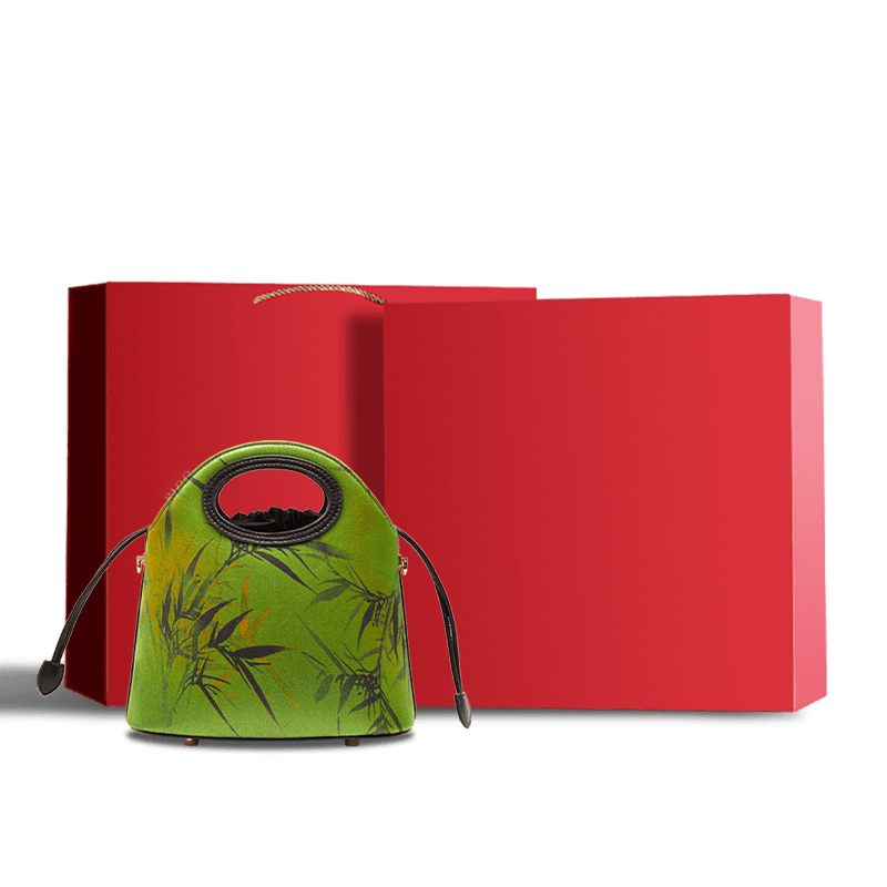 Xiangyunsha Silk Bamboo Green Drawstring Bucket Bag - SinoCultural -- YS120670-2