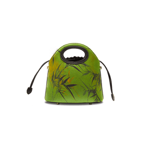 Xiangyunsha Silk Bamboo Green Drawstring Bucket Bag - SinoCultural -- YS120670-2