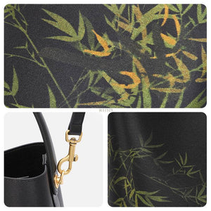 Xiangyunsha Silk Bamboo Print Crossbody Bucket Bag - SinoCultural -- YS120757