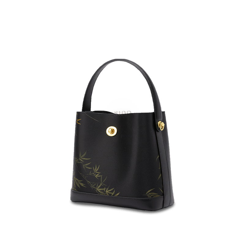 Xiangyunsha Silk Bamboo Print Crossbody Bucket Bag - SinoCultural -- YS120757