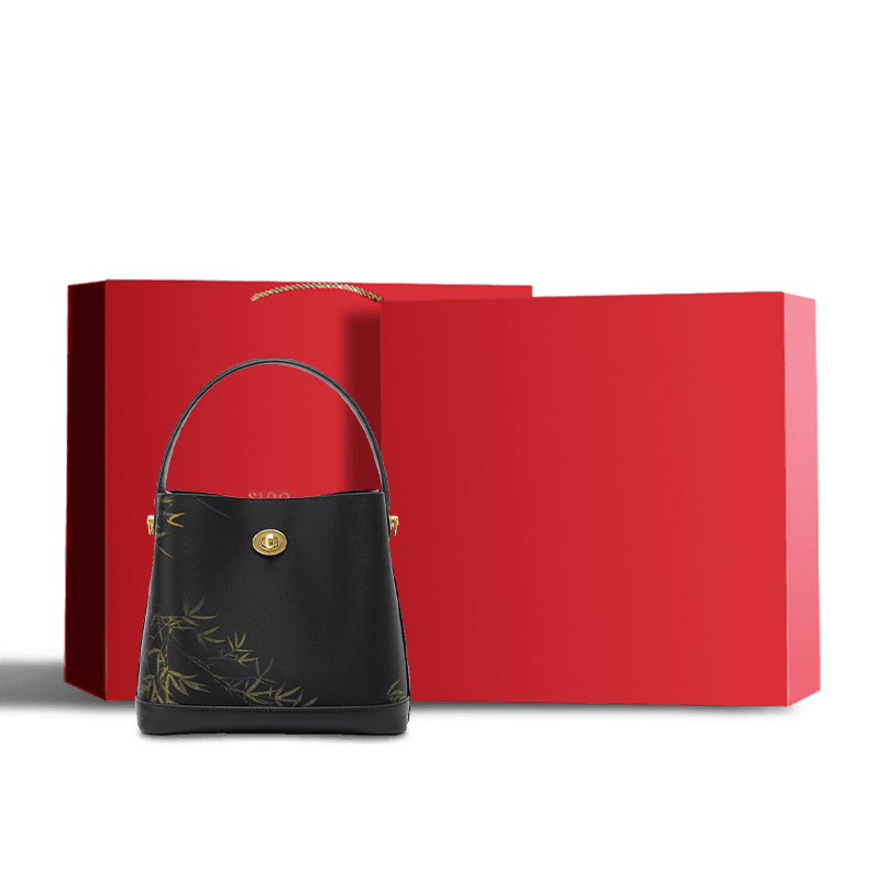 Xiangyunsha Silk Bamboo Print Crossbody Bucket Bag - SinoCultural -- YS120757