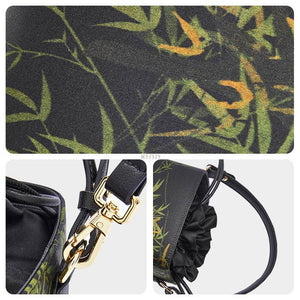 Xiangyunsha Silk Black Bamboo Print Mini Cube Bucket Bag - SinoCultural -- LD170613