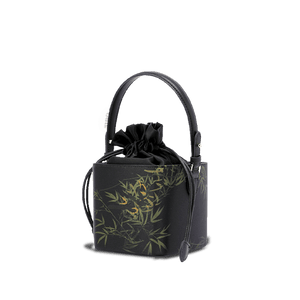 Xiangyunsha Silk Black Bamboo Print Mini Cube Bucket Bag - SinoCultural -- LD170613